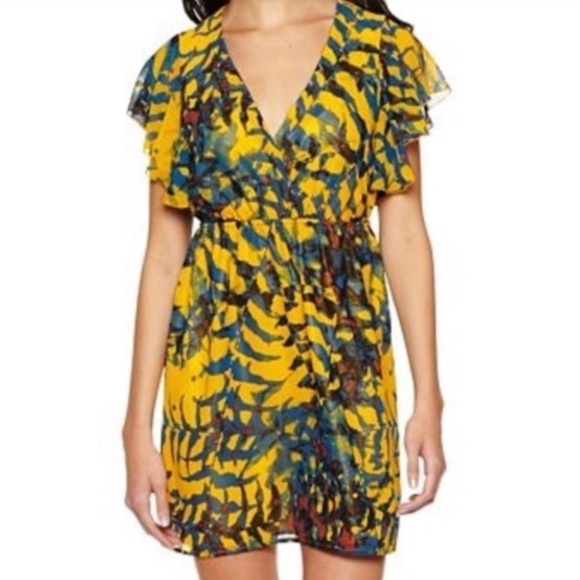 Mac + Jac Yellow Flutter Sleeved‎ Dress Large - Picture 1 of 12